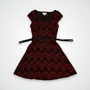 Candie's Black and Red Lace A-Line Skater Dress XS